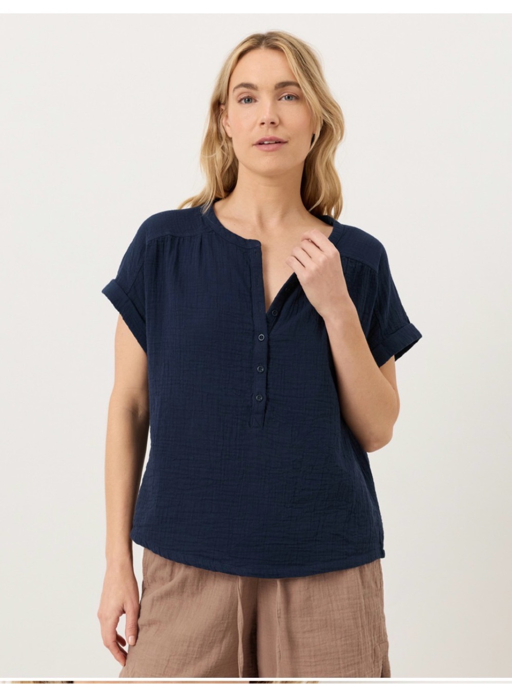 NWT Pact Organic Coastal Double Gauze Short Sleeve Popover